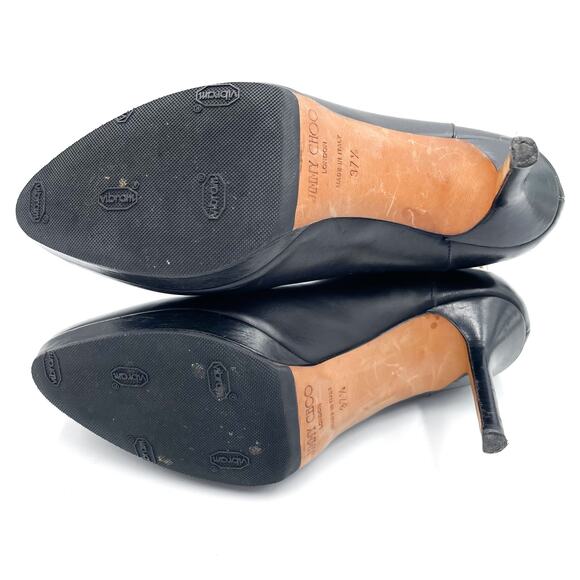 Jimmy Choo Ankle Booties Black Leather Stiletto Heels Boots Sz 37.5 / 7.5 - Picture 10 of 12